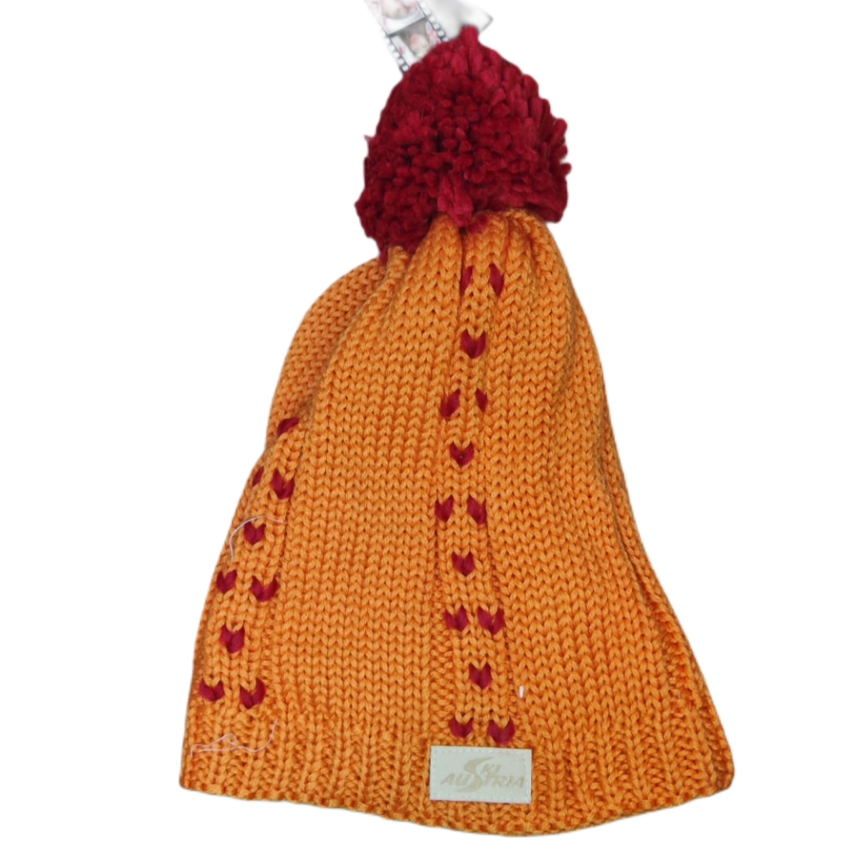 NOWA CZAPKA ZIMOWA SKI AUSTRIA POMPON BEANIE ORANGE/RED