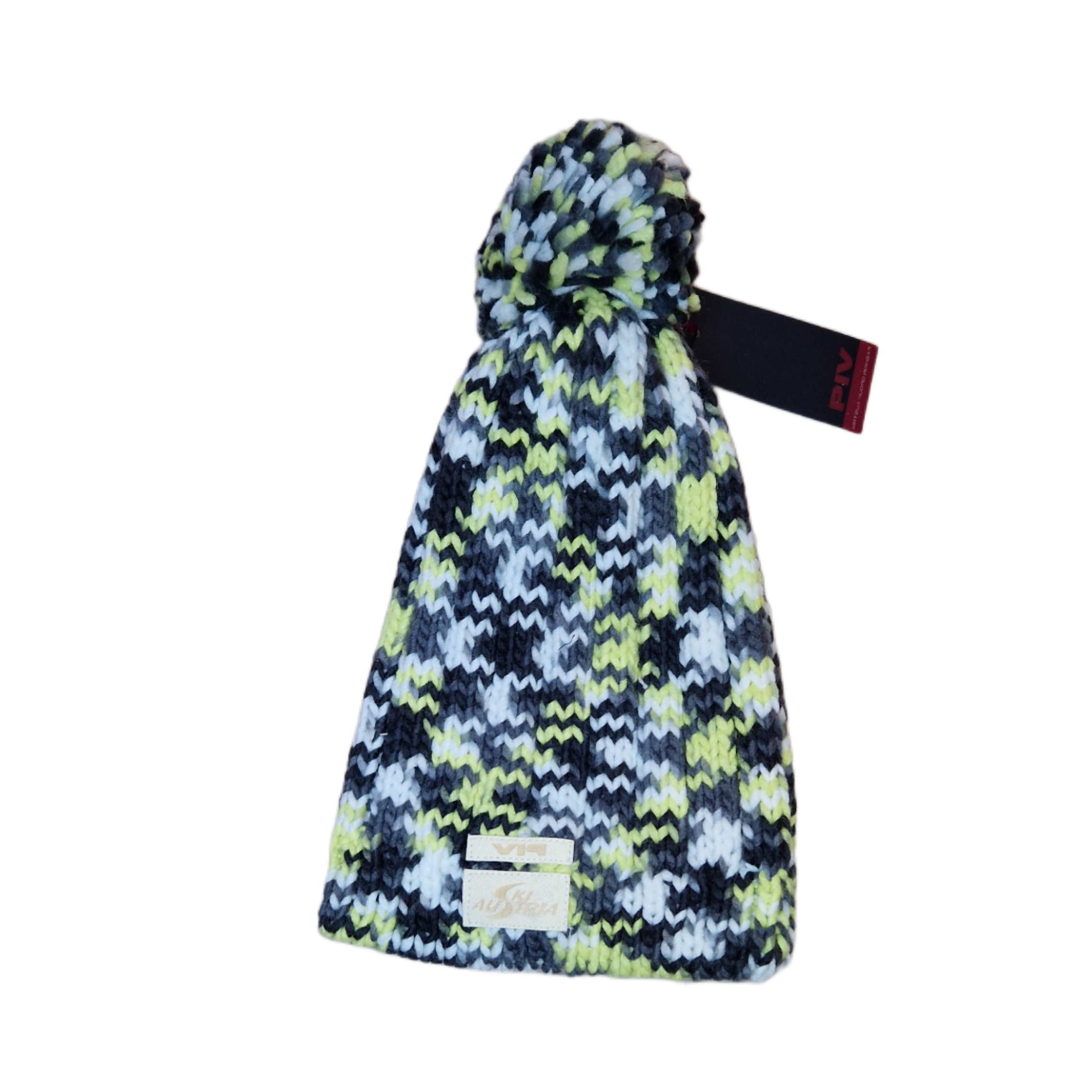 NOWA CZAPKA ZIMOWA SKI AUSTRIA POMPON BEANIE BLACK/YELLOW/WHITE