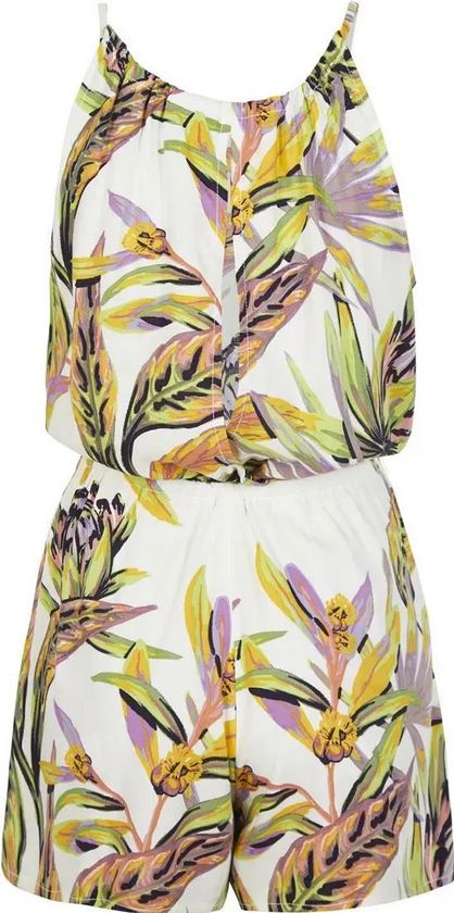 NOWY DAMSKI KOMBINEZON O\'NEILL LEINA PLAYSUIT WHITE TROPICAL FLOWER ROZMIAR L