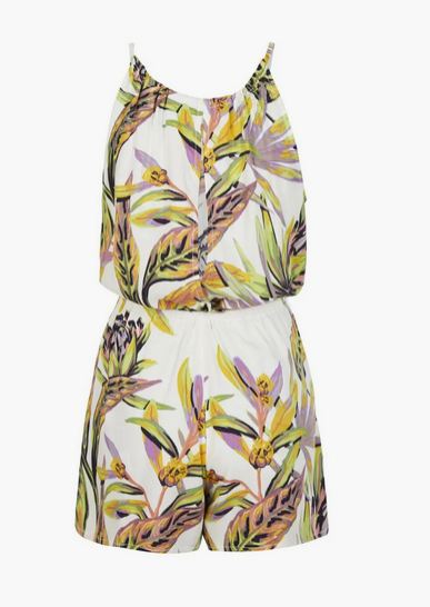 NOWY DAMSKI KOMBINEZON O\'NEILL LEINA PLAYSUIT WHITE TROPICAL FLOWER ROZMIAR L