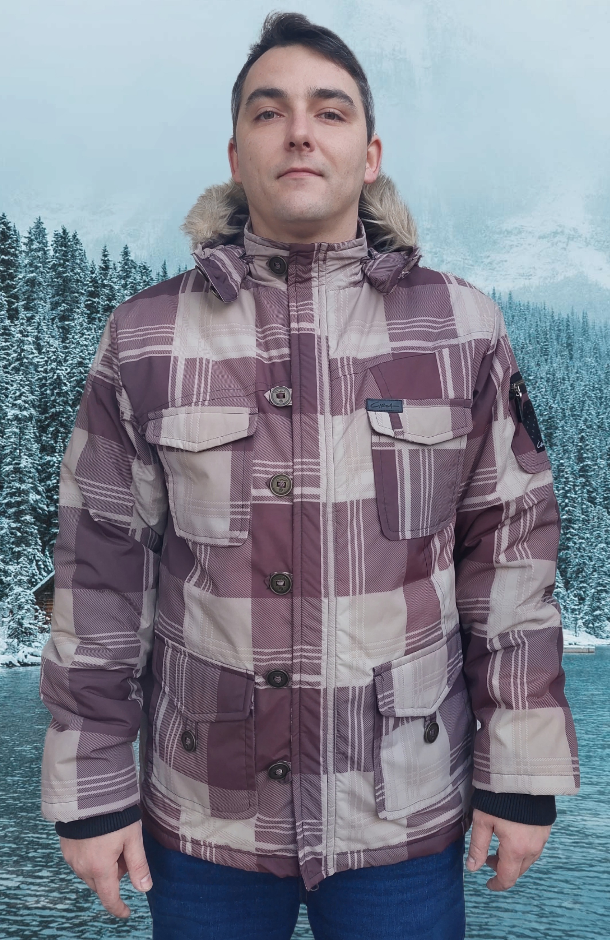 NOWA MĘSKA KURTKA CIRCA WINTER JACKET BROWN PLAID ROZMIAR L