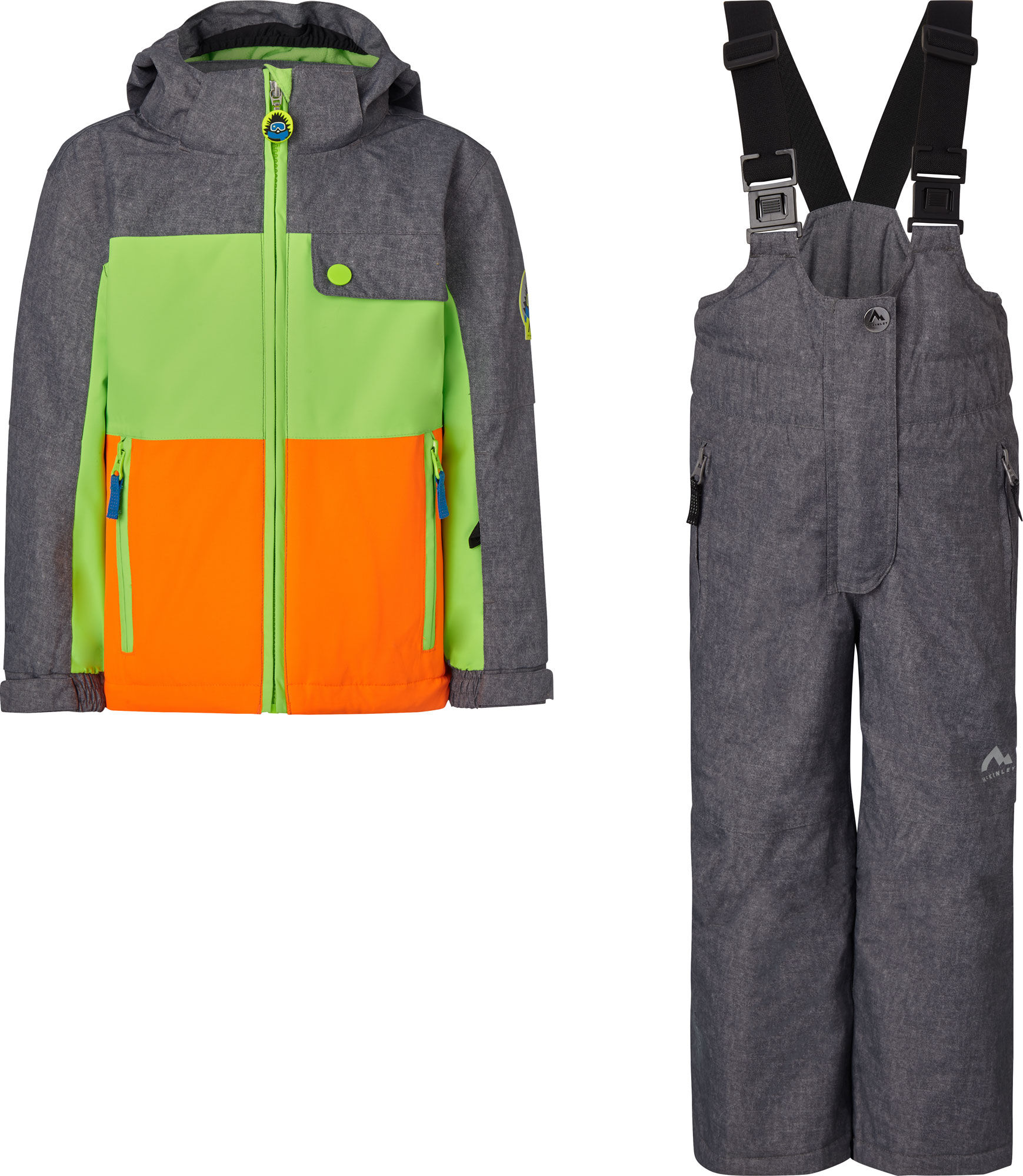 NOWY DZIECIĘCY ZESTAW ZIMOWY MCKINLEY FINLAY TYLER ANTHRACITE/GREEN/ORANGE NA WZROST 86CM